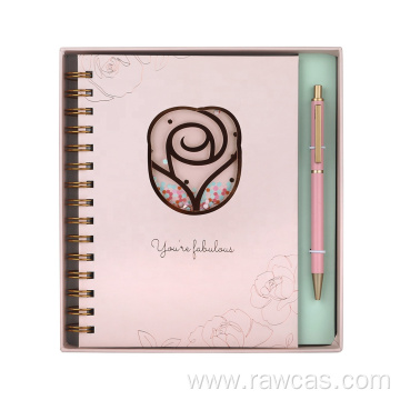 Hardcover flower Spiral Journal Notebooks with Pen Set